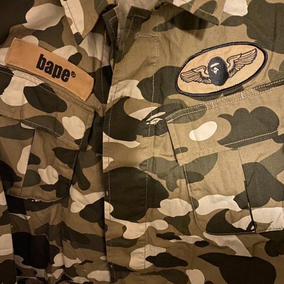 A Bathing Ape Bape Beige Camo Long Sleeve Shirt Jacket XL New Authentic - Picture 1 of 7